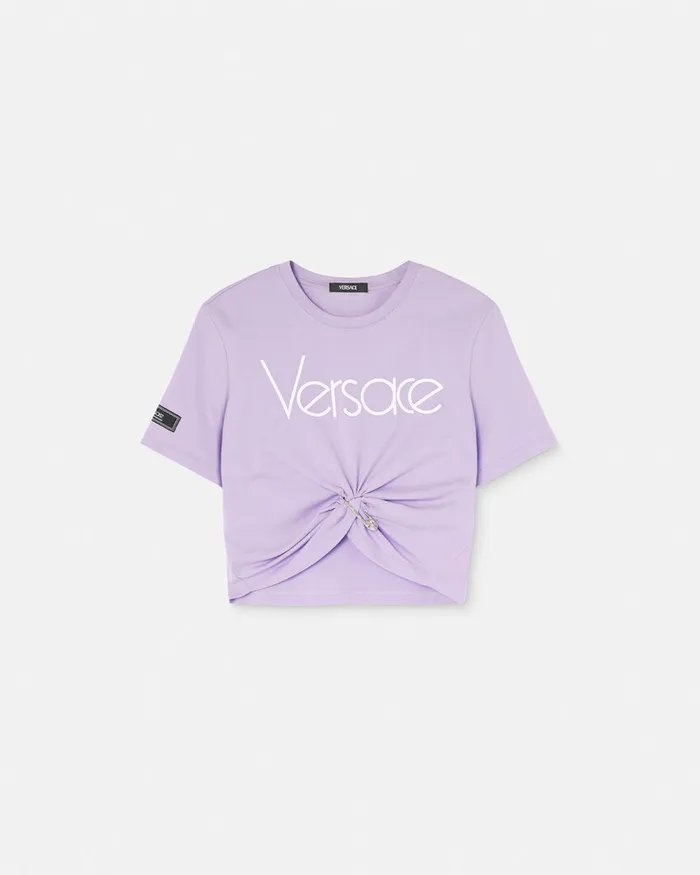 Versace TShirts and Sweatshirts Women Safety Pin Crop Logo TShirt Lilac