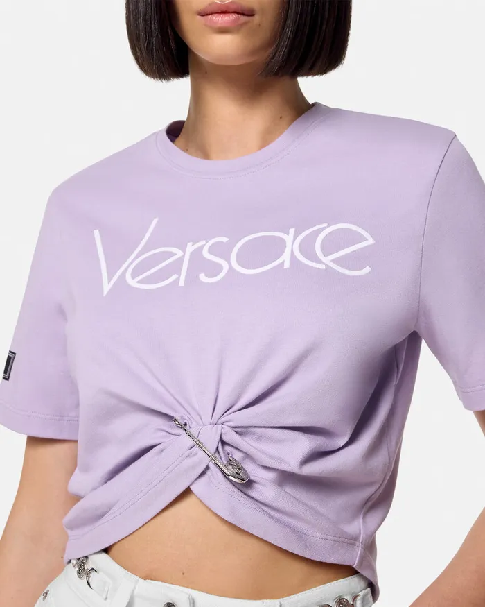Versace TShirts and Sweatshirts Women Safety Pin Crop Logo TShirt Lilac