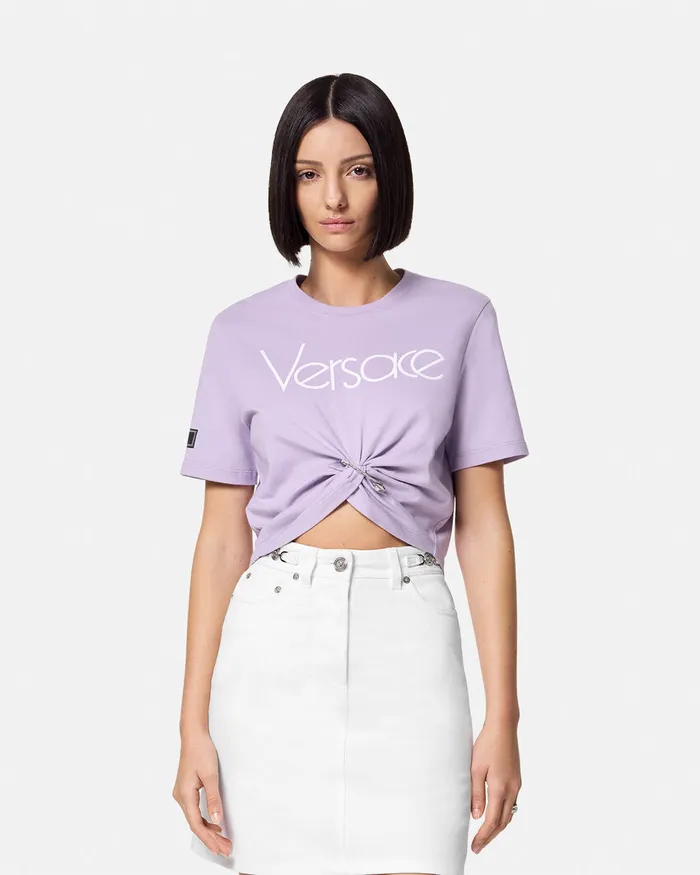 Versace TShirts and Sweatshirts Women Safety Pin Crop Logo TShirt Lilac