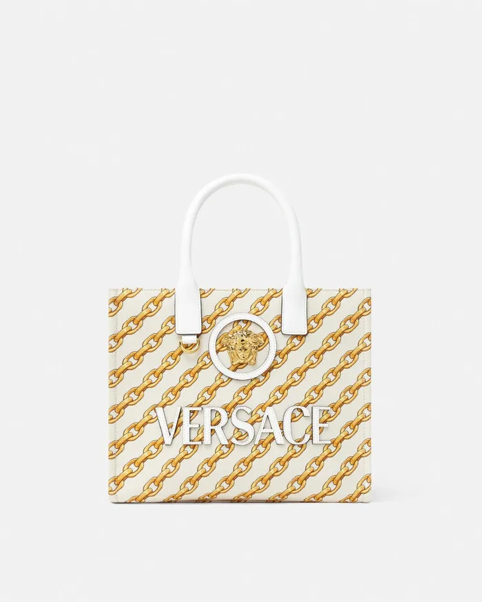 Versace Totes Women Chain Stripes La Medusa Small Tote Bag Print