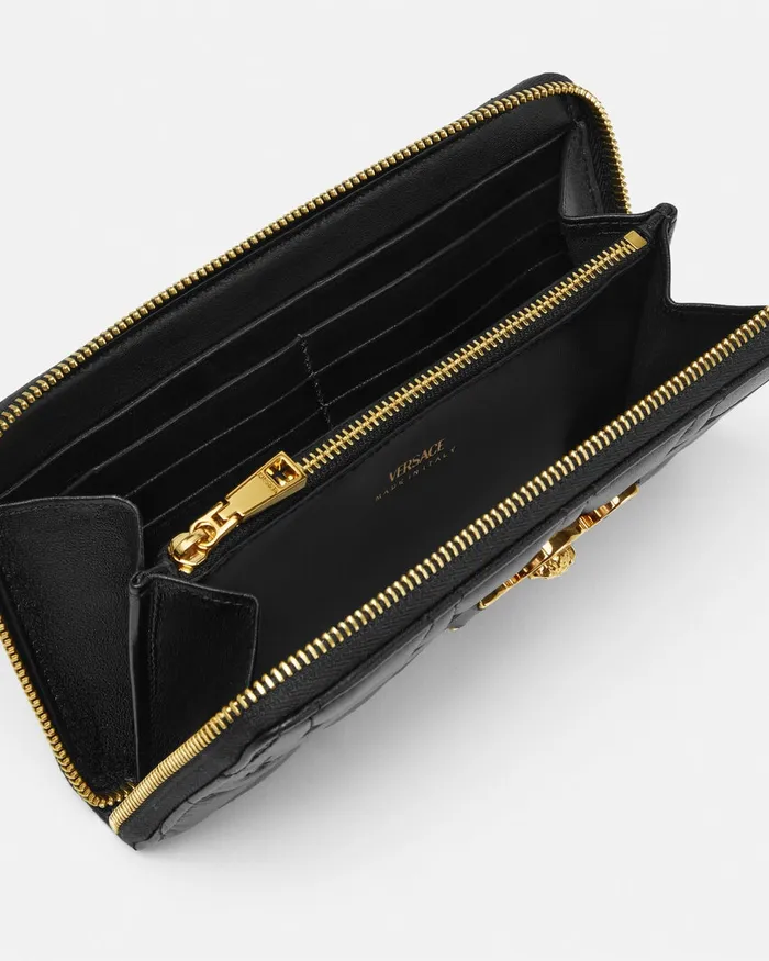 Versace Wallets Women Medusa 03995 Quilted Long Wallet Blackgold