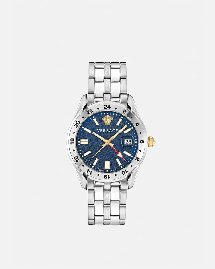 Versace Watches Men Greca Time Gmt Watch Silver