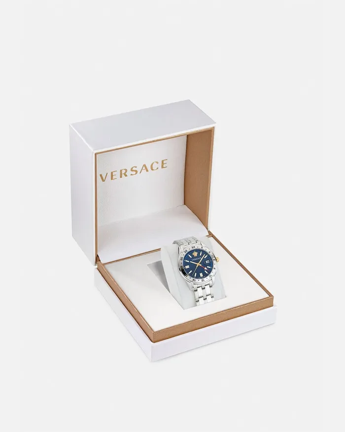 Versace Watches Men Greca Time Gmt Watch Silver