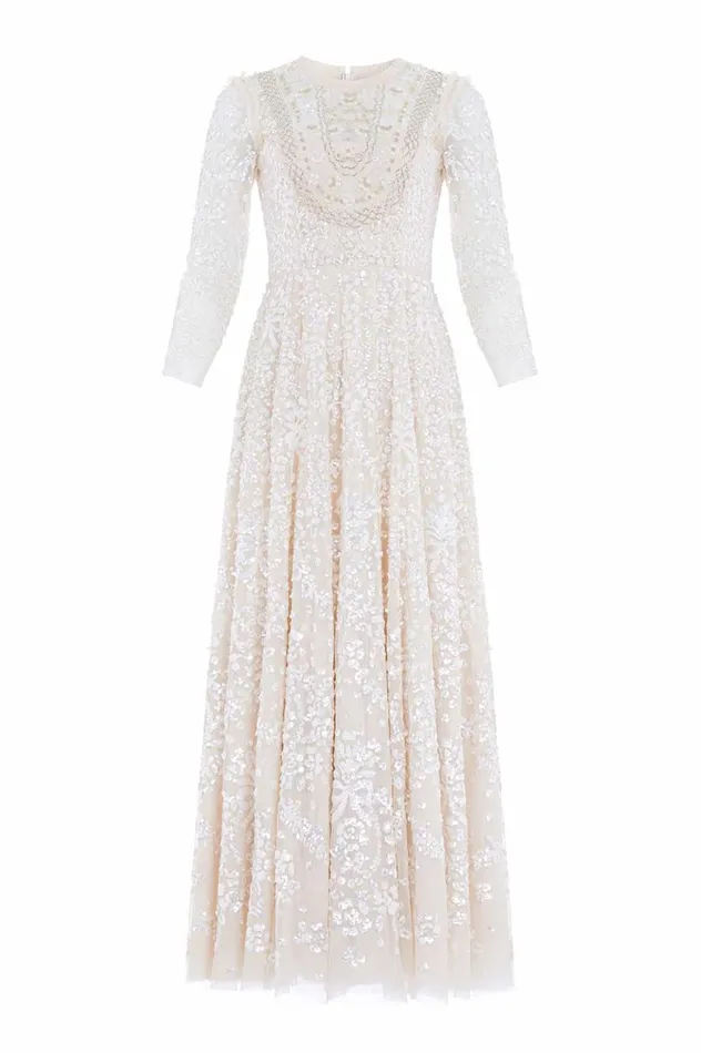 Victorian Wreath Gloss Long Sleeve Gown Champagne Women Needle and Thread Dresses