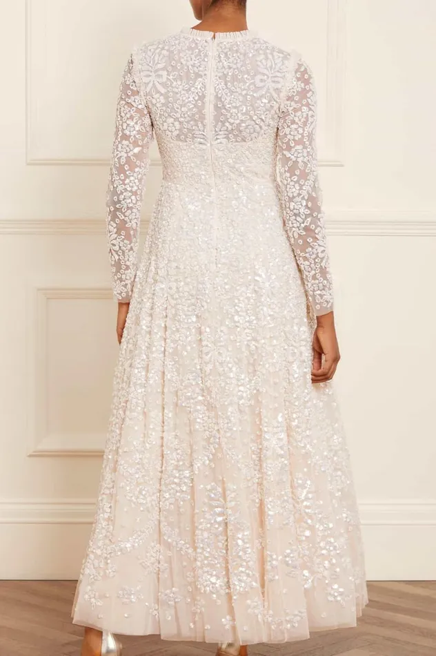 Victorian Wreath Gloss Long Sleeve Gown Champagne Women Needle and Thread Dresses