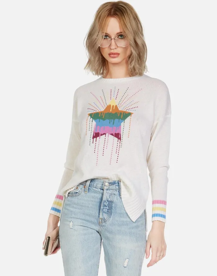 Vivian Dripping Star Creme Women039s Lauren Moshi Sweaters and Knits