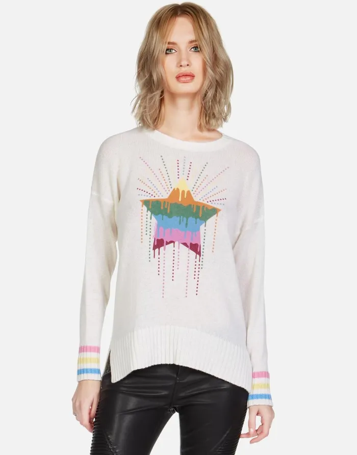 Vivian Dripping Star Creme Women039s Lauren Moshi Sweaters and Knits