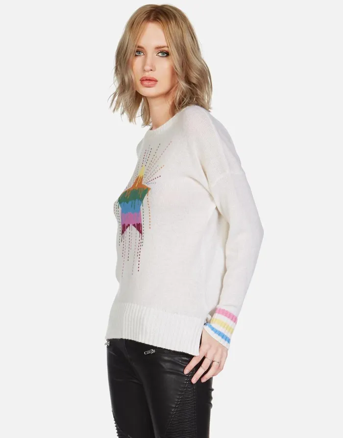 Vivian Dripping Star Creme Women039s Lauren Moshi Sweaters and Knits