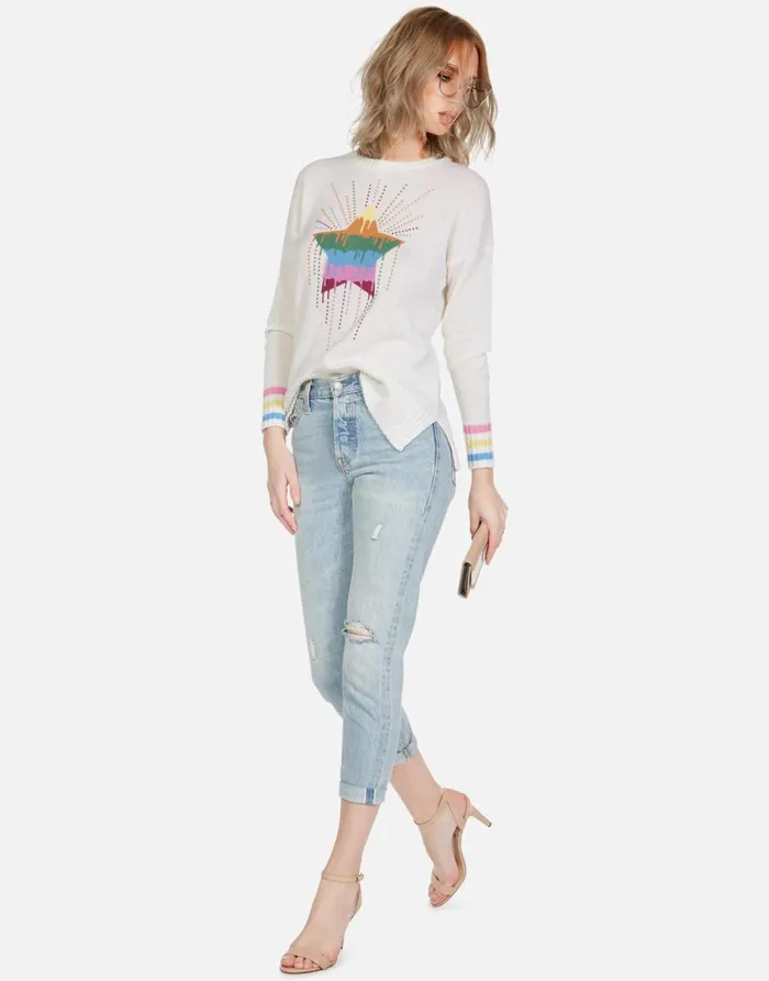 Vivian Dripping Star Creme Women039s Lauren Moshi Sweaters and Knits