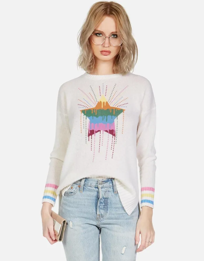 Vivian Dripping Star Creme Women039s Lauren Moshi Sweaters and Knits