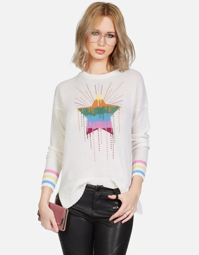 Vivian Dripping Star Creme Women039s Lauren Moshi Sweaters and Knits