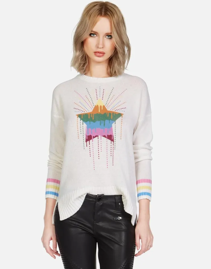 Vivian Dripping Star Creme Women039s Lauren Moshi Sweaters and Knits