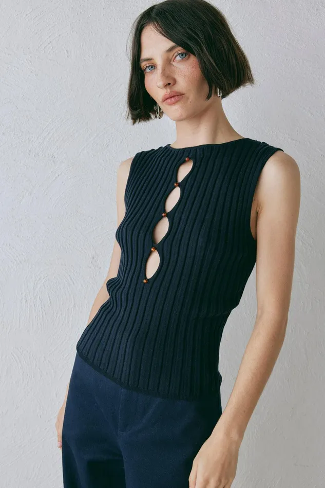 VRG GRL Billie Knit Top Navy Women Sleeveless