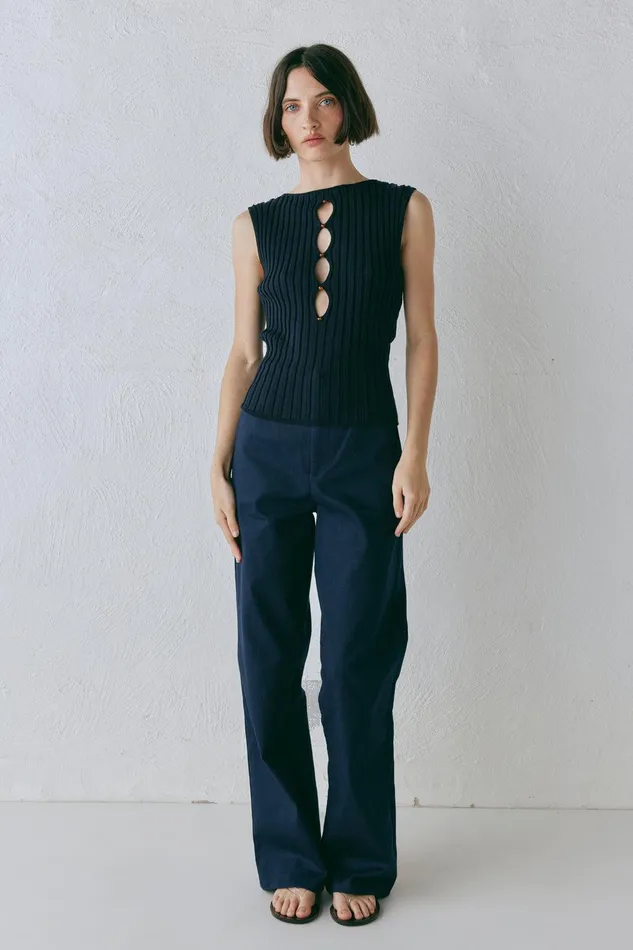 VRG GRL Billie Knit Top Navy Women Sleeveless VRG GRL Billie Knit Top Navy Women Sleeveless
