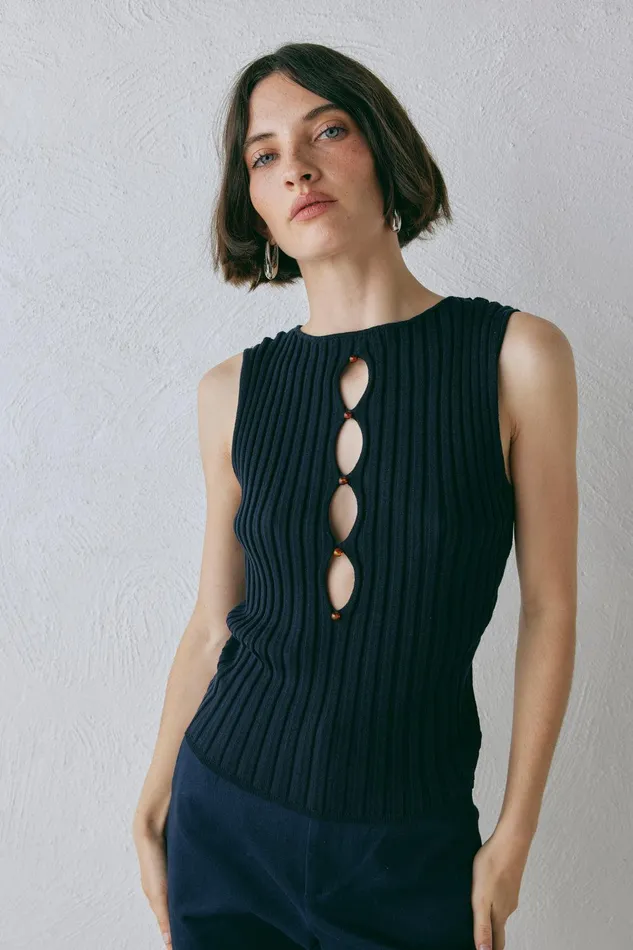 VRG GRL Billie Knit Top Navy Women Sleeveless VRG GRL Billie Knit Top Navy Women Sleeveless