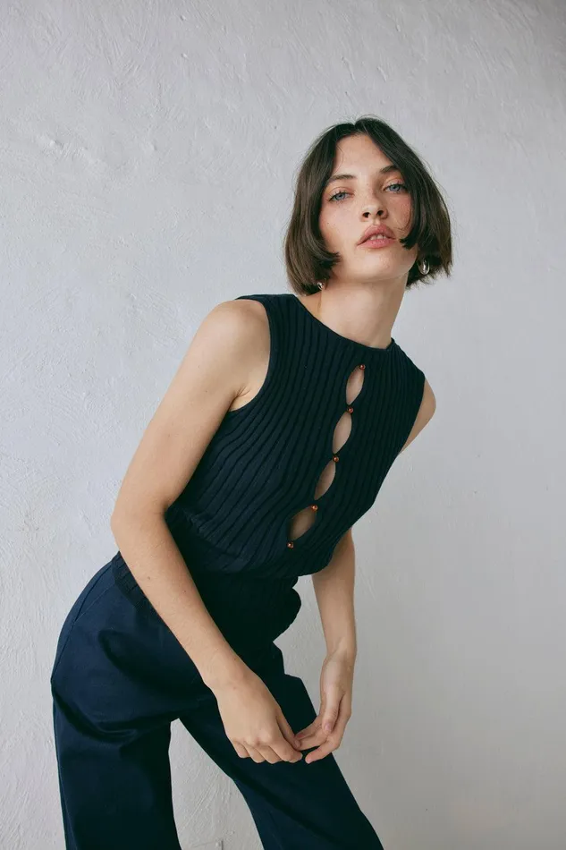 VRG GRL Billie Knit Top Navy Women Sleeveless VRG GRL Billie Knit Top Navy Women Sleeveless