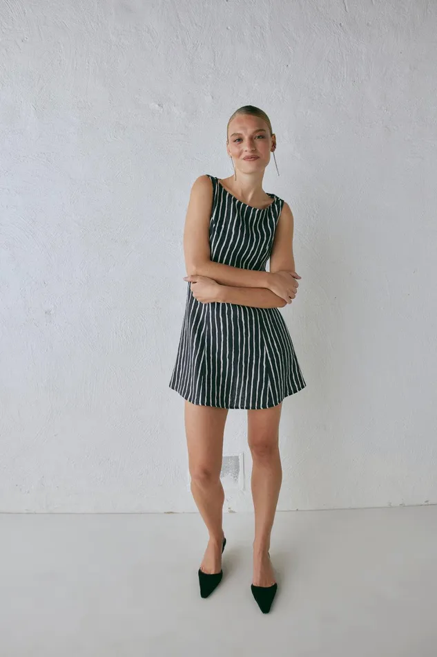 VRG GRL Chloe Linen Mini Dress Black Stripe Women Mini Dresses