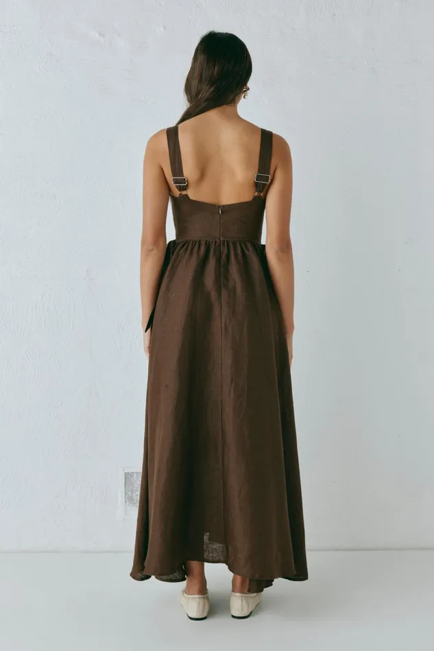 VRG GRL Daphne Linen Midi Dress Chocolate Women MidiMaxi Dresses