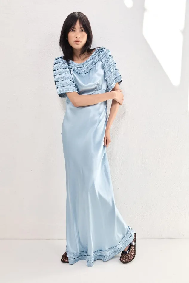 VRG GRL Freja Satin Maxi Dress Sky Women MidiMaxi Dresses
