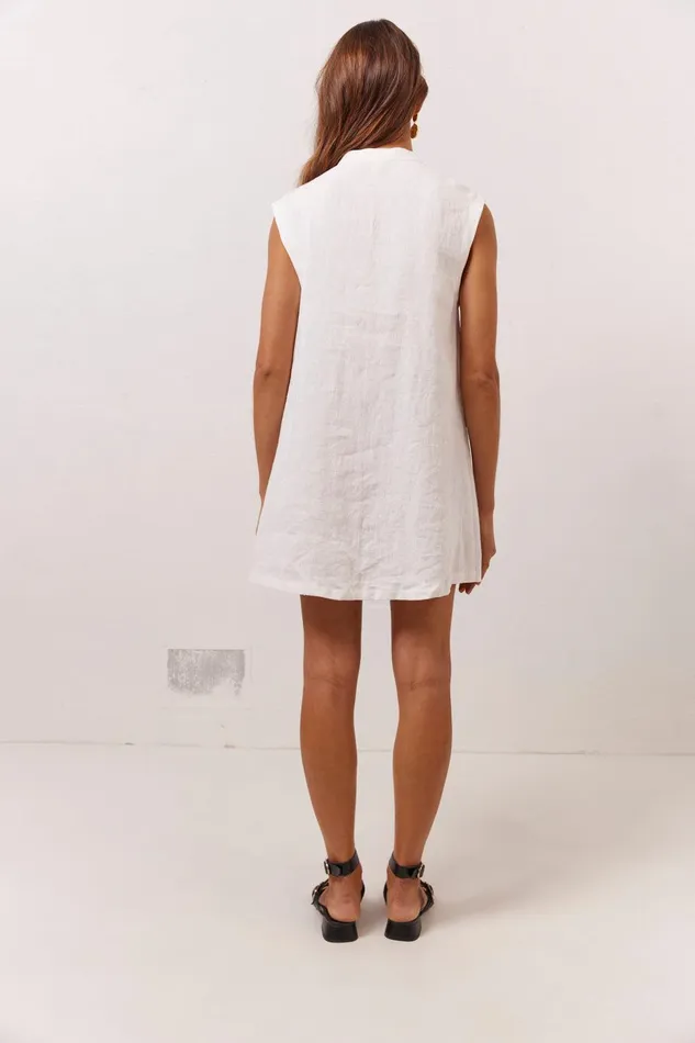 VRG GRL Jean Linen Mini Dress White Women Mini Dresses
