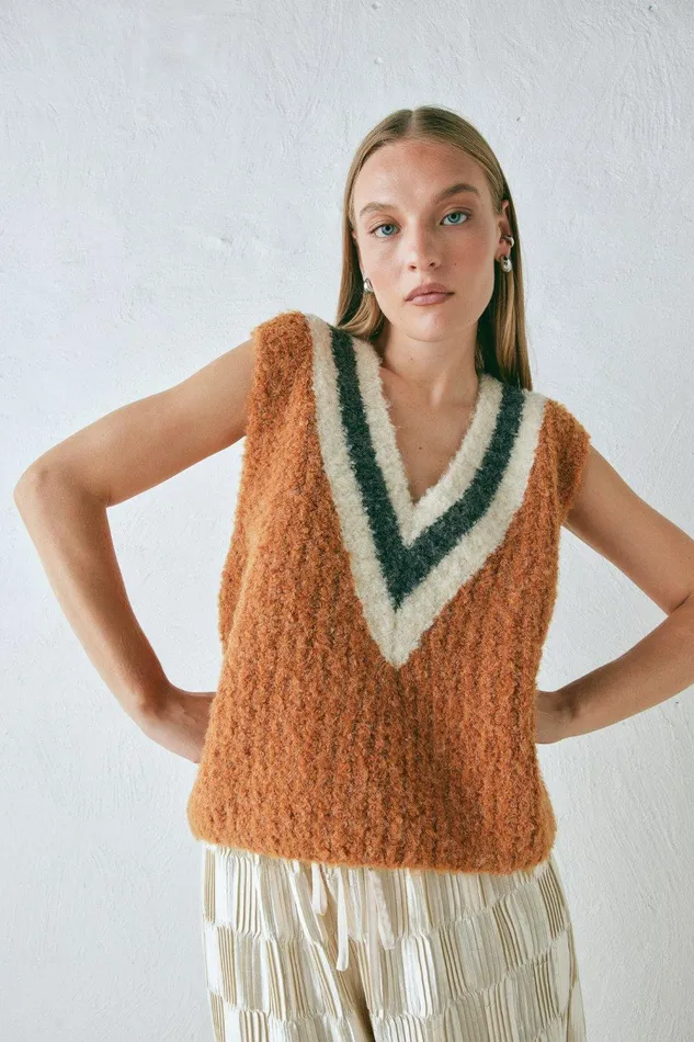 VRG GRL Macy Knit Vest Burnt Orange Women Vests