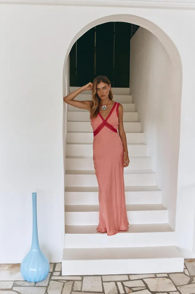VRG GRL Meet Me On The Dance Floor Bias Cut Maxi Dress Coral Women MidiMaxi Dresses VRG GRL Meet Me On The Dance Floor Bias Cut Maxi Dress Coral Women MidiMaxi Dresses