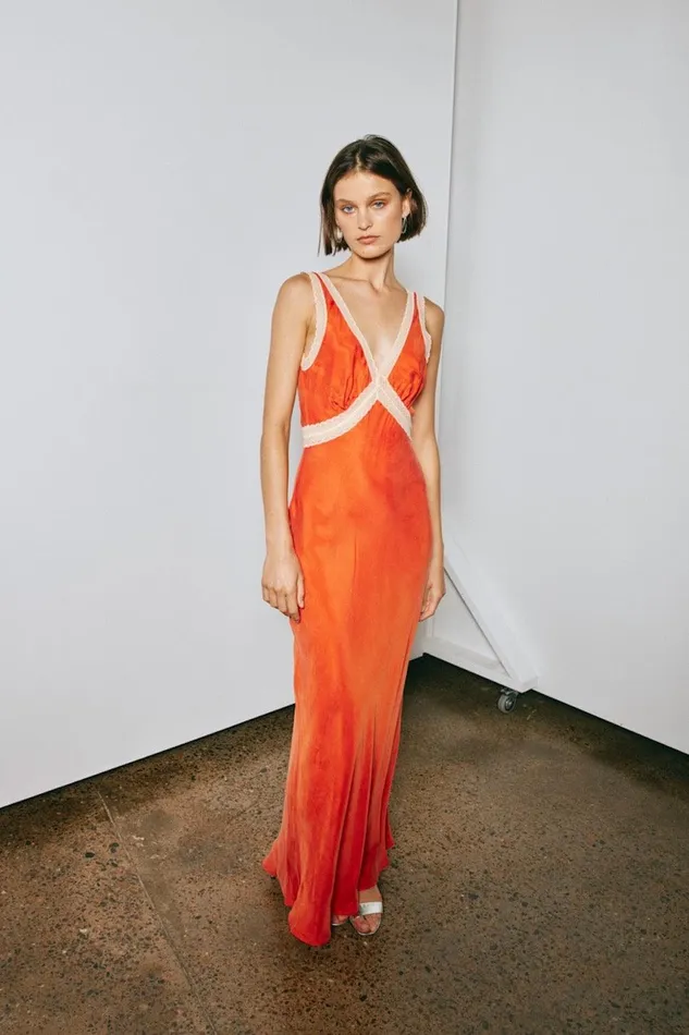 VRG GRL Meet Me On The Dance Floor Bias Cut Maxi Dress Orange Women MidiMaxi Dresses