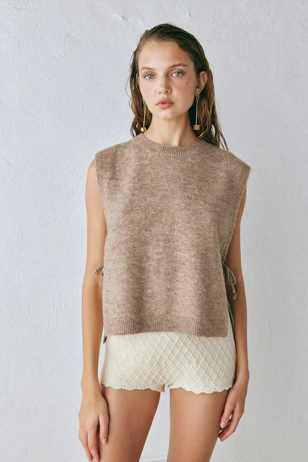 VRG GRL Molly Knit Vest Taupe Women Vests