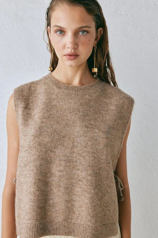 VRG GRL Molly Knit Vest Taupe Women Vests VRG GRL Molly Knit Vest Taupe Women Vests