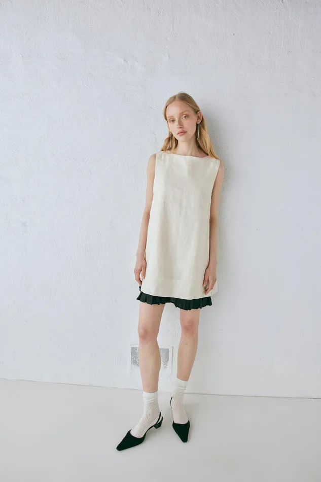 VRG GRL Musa Linen Mini Dress Cream Women Mini Dresses
