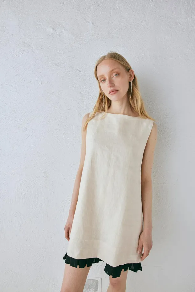 VRG GRL Musa Linen Mini Dress Cream Women Mini Dresses