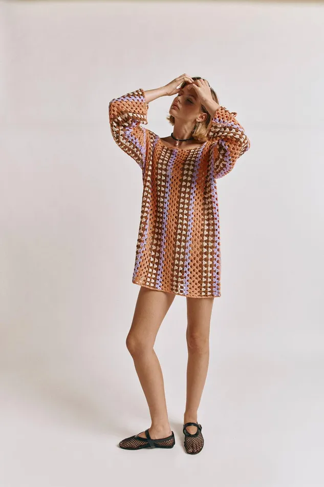 VRG GRL Myra Crochet Mini Dress Apricot Women Mini Dresses VRG GRL Myra Crochet Mini Dress Apricot Women Mini Dresses