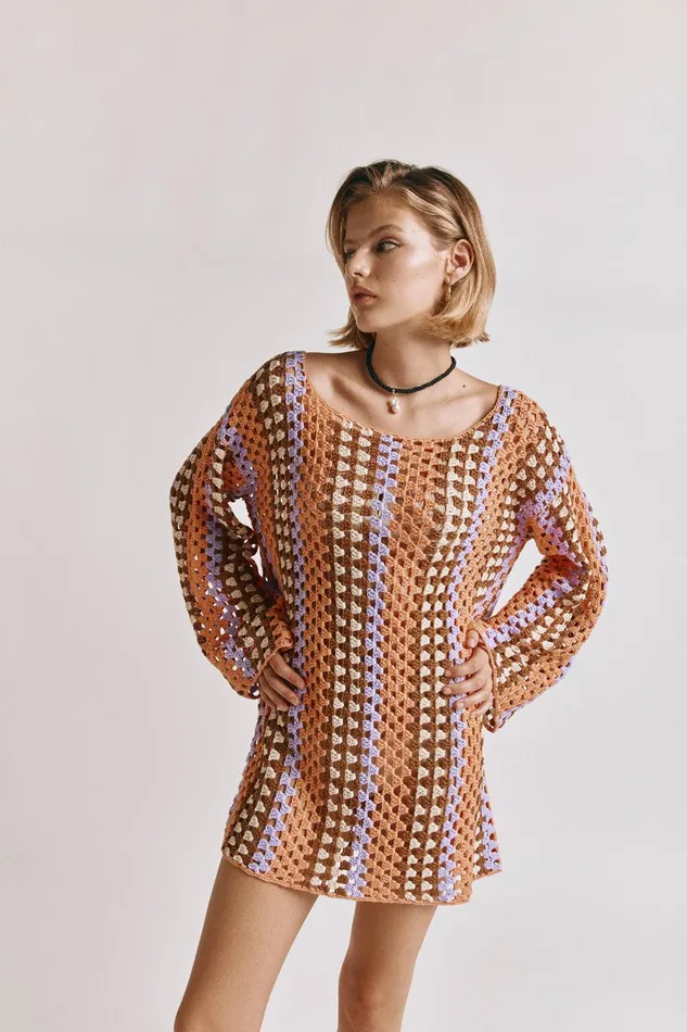 VRG GRL Myra Crochet Mini Dress Apricot Women Mini Dresses VRG GRL Myra Crochet Mini Dress Apricot Women Mini Dresses