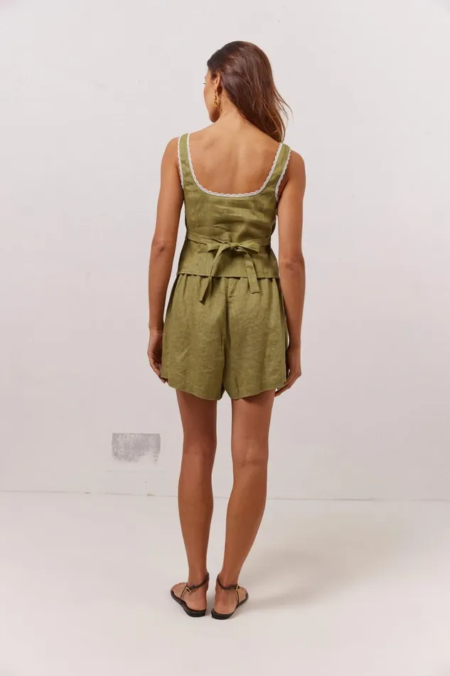 VRG GRL Nettie Linen Shorts Olive Women Shorts VRG GRL Nettie Linen Shorts Olive Women Shorts