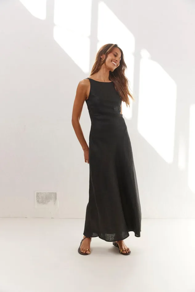 VRG GRL Opal Linen Maxi Dress Black Women MidiMaxi Dresses VRG GRL Opal Linen Maxi Dress Black Women MidiMaxi Dresses