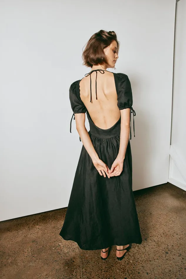 VRG GRL Paradiso Linen Midi Dress Black Women MidiMaxi Dresses