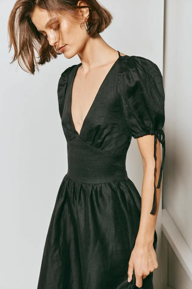VRG GRL Paradiso Linen Midi Dress Black Women MidiMaxi Dresses VRG GRL Paradiso Linen Midi Dress Black Women MidiMaxi Dresses