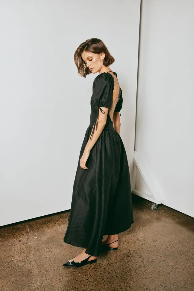VRG GRL Paradiso Linen Midi Dress Black Women MidiMaxi Dresses VRG GRL Paradiso Linen Midi Dress Black Women MidiMaxi Dresses