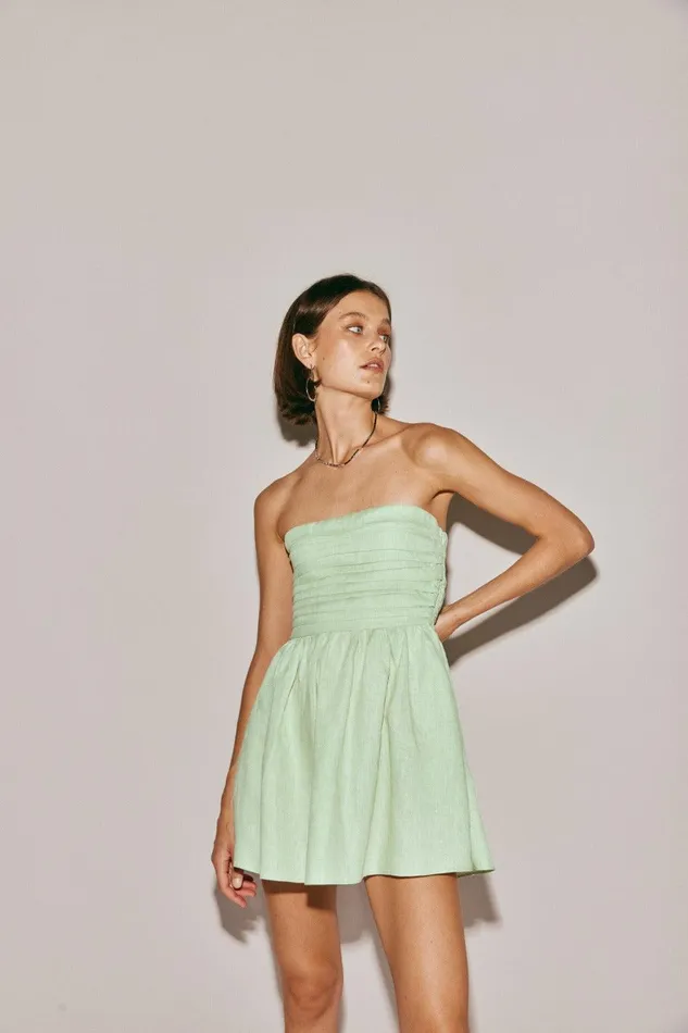 VRG GRL Saint Malo Linen Mini Dress Sage Women Mini Dresses VRG GRL Saint Malo Linen Mini Dress Sage Women Mini Dresses
