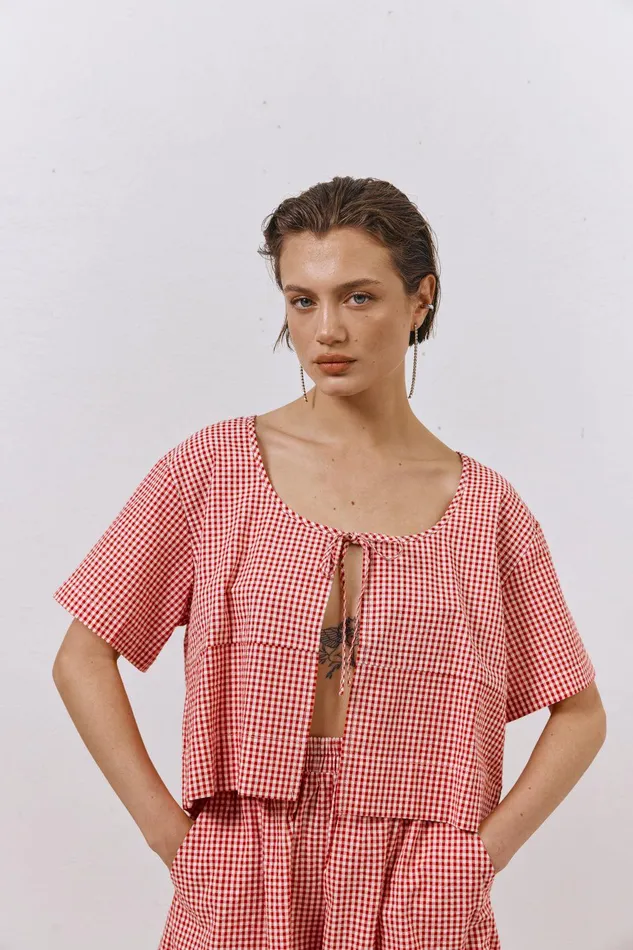 VRG GRL The Sea and I Smock Top Red Women Short Sleeve