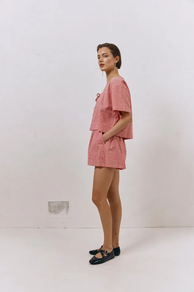 VRG GRL The Sea and I Smock Top Red Women Short Sleeve VRG GRL The Sea and I Smock Top Red Women Short Sleeve