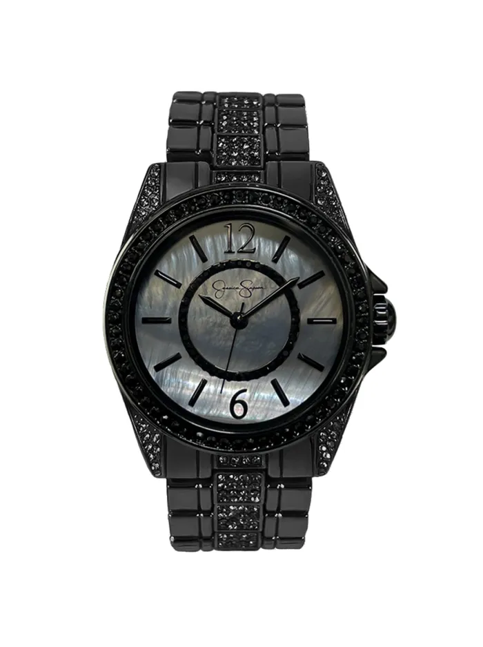 Watches Accessories Jessica Simpson Gunmetal Black Crystal Bracelet Watch
