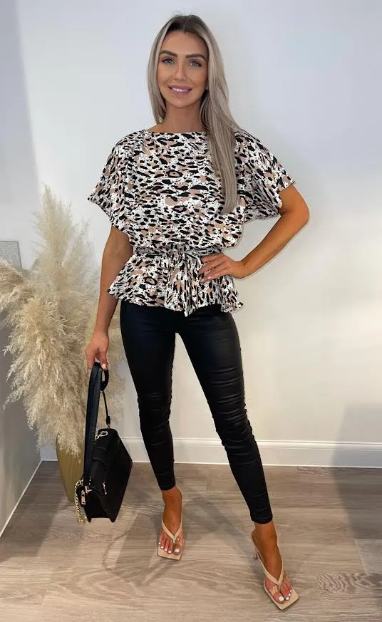 White Leopard Ruby Batwing Peplum Top Women Missfiga Tops