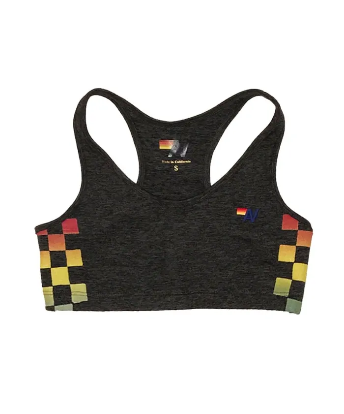 Women Activewear Aviator Nation RAINBOW CHECK SPORTS BRA 8211 CHARCOAL