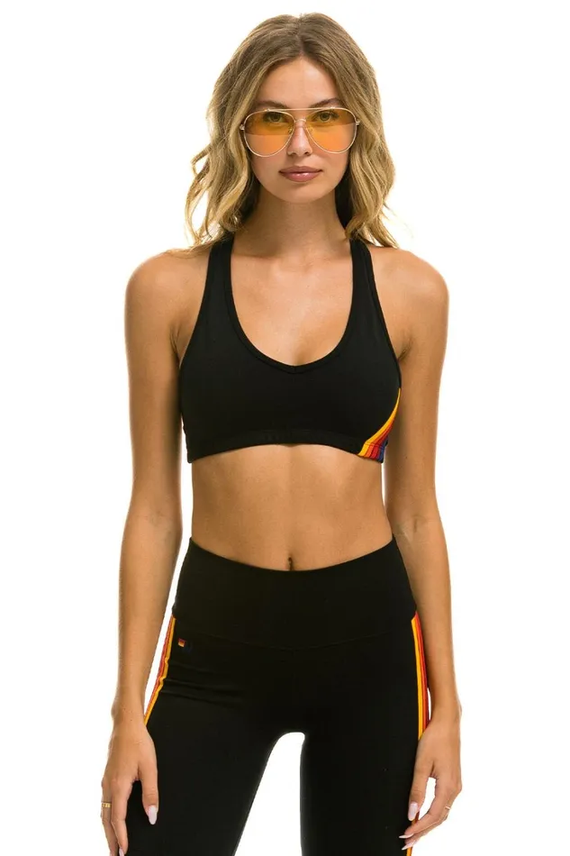 Women Activewear Aviator Nation WOMEN039S 5 STRIPE SPORTS BRA 8211 BLACK