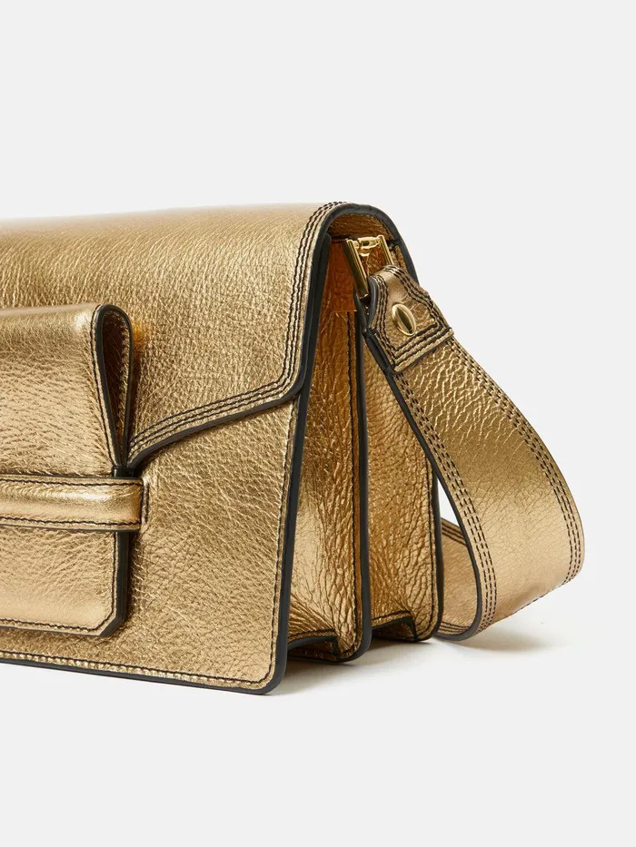 Women Ada Leather Crossbody Bag Gold Jigsaw Leather