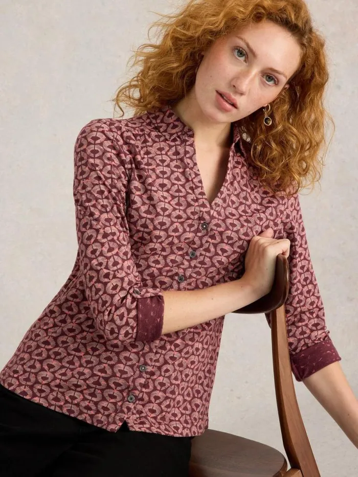 Women ANNIE COTTON SHIRT JERSEY Claret Multi White Stuff Shirts and Blouses
