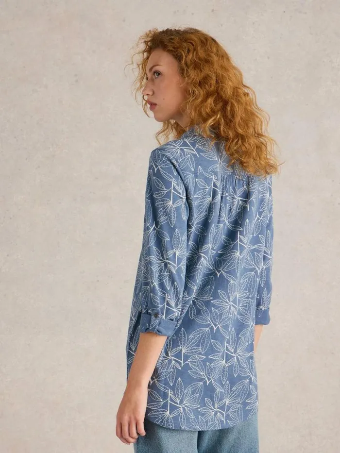 Women ANNIE LONGLINE COLLARED SHIRT Blue Print White Stuff Tops and Tees