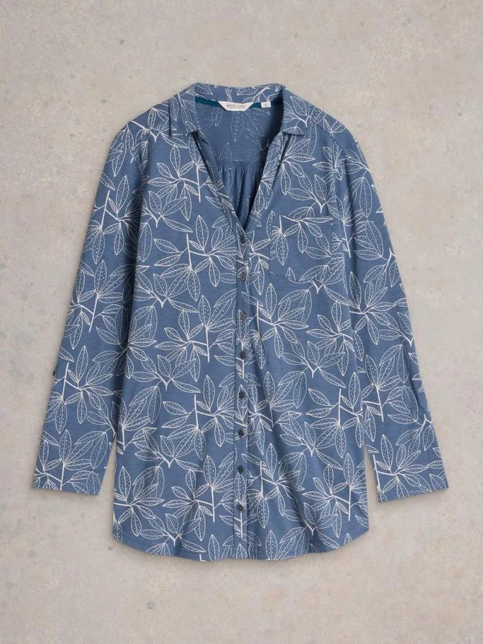 Women ANNIE LONGLINE COLLARED SHIRT Blue Print White Stuff Tops and Tees
