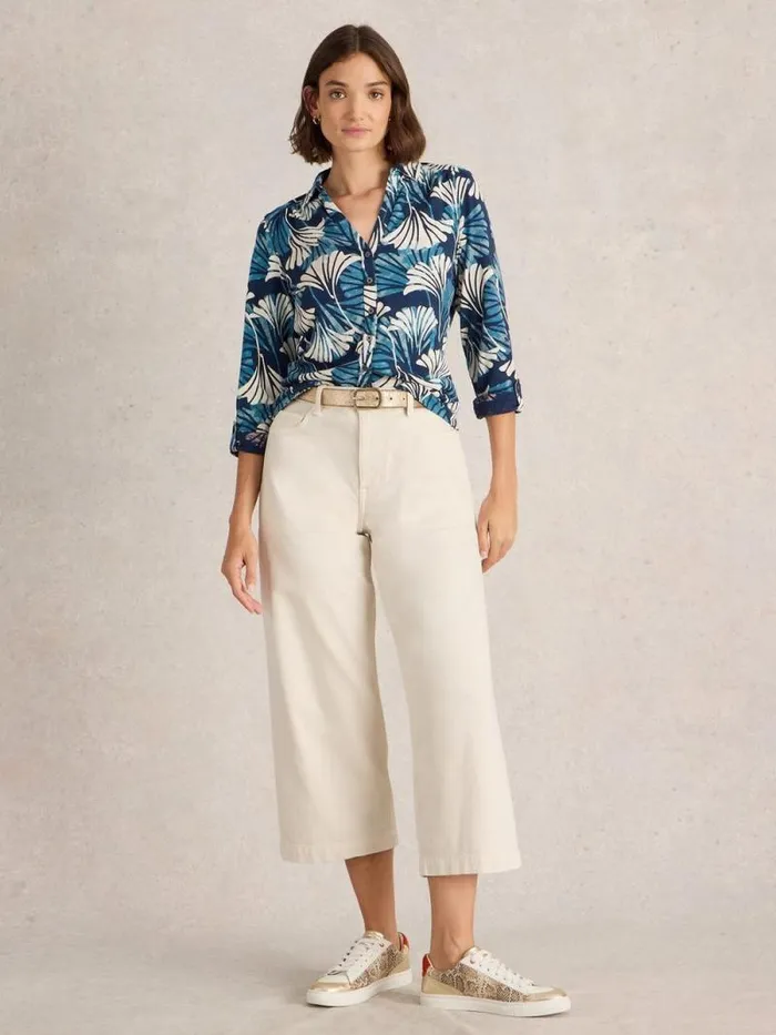 Women ANNIE MID SLEEVE JERSEY SHIRT Blue Print White Stuff Shirts and Blouses